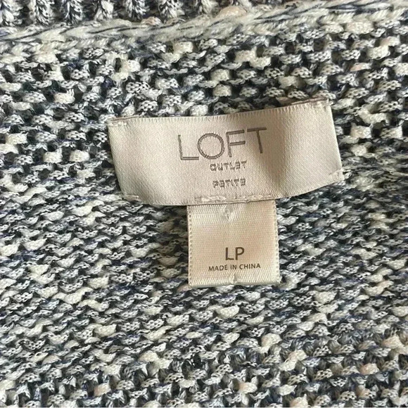 Ann Taylor LOFT Women's Sweater Blue White Fringe Open Front Cardigan Petite LG - Picture 5 of 9